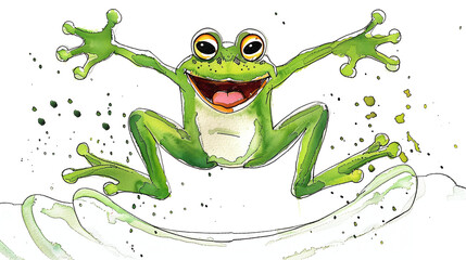 Naklejka premium illustration of a funny jumping frog in comic style isolated against transparent background