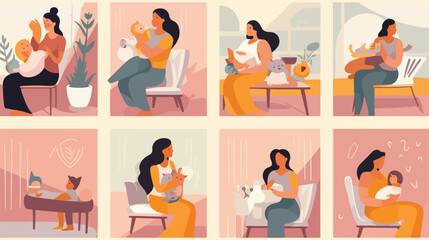 Breastfeeding banners or cards collection flat vect