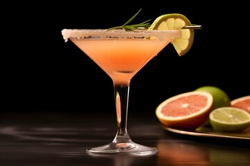 Fototapeta premium Refreshing lemon cocktail with rosemary garnish served in a martini glass.