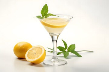 Refreshing lemon cocktail with rosemary garnish served in a martini glass.