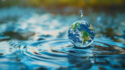 "Earth Day and World Water Day Concept with Water Drop and Planet Earth"