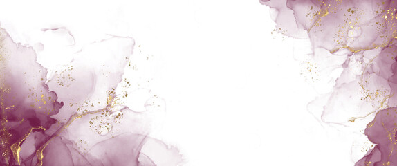 Minimalist abstract alcohol ink floral design, ethereal pink flower petals adorned with gold, transparent backdrop, copy space, png file. 