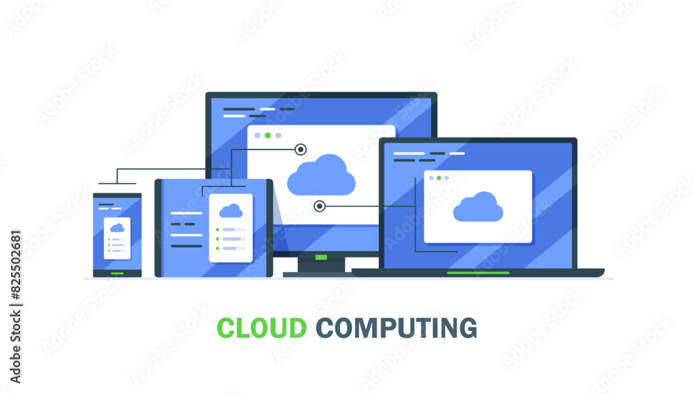 Poster cloud computing concept,cloud server,device data exchange and file synchronization concept