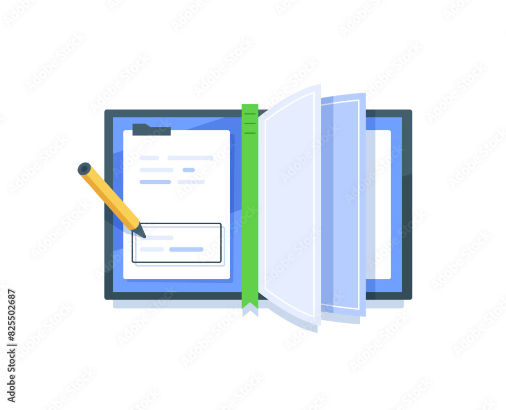 Aufkleber notebook with pencil writing note,journalism and interviews,year end summary review