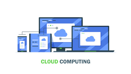 Cloud computing concept,cloud server,device data exchange and file synchronization concept
