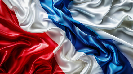 Obraz premium Abstract background with the colors of France flag. Red, white and blue wavy silk fabric