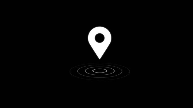 map marker icon, GPS location pointer motion graphics animation on black background