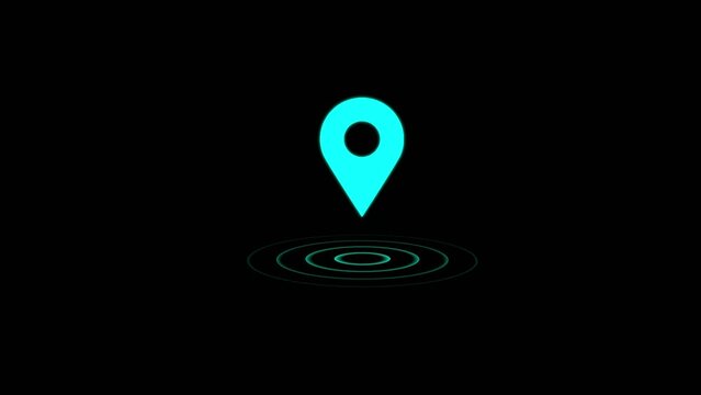 map marker icon, GPS location pointer motion graphics animation on black background