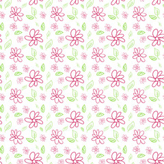 Floral seamless pattern. Summer nature botanical background. Outline contour drawing. Elegant wild flowers ornament simple design. Good for wallpaper, textile and fabric. Stock illustration