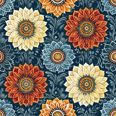 Colorful batik flowers pattern flat vector illustration