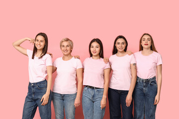 Portrait of beautiful women on pink background. Women history month