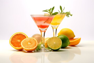 Fototapeta premium Refreshing lemon cocktail with rosemary garnish served in a martini glass.