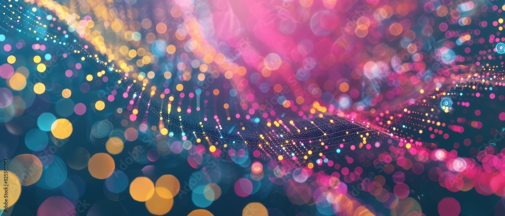 Poster geometric data flow in a hologram space design concept header web cover poster art work banner prese