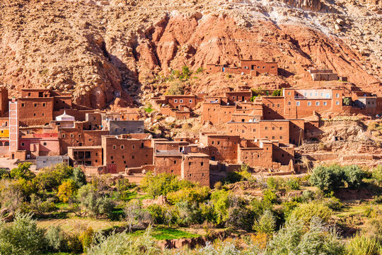View of old ancient village in Dades valley between Telouet and Anmiter towns in Atlas Mountains, Morocco, North Africa