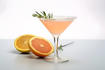 Fototapeta premium Refreshing lemon cocktail with rosemary garnish served in a martini glass.