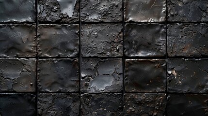 Old clay, black mosaic tiles, texture.