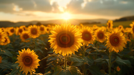 Fototapeta premium sunflower field at sunset