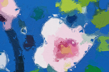 Naklejka premium Oil paintings and various flowers, plum blossom landscapes, cows, sheep, sika deer, birds, roses, red peonies, leaves