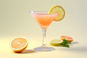 Fototapeta premium Refreshing lemon cocktail with rosemary garnish served in a martini glass.