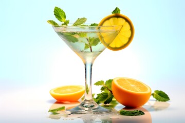 Fototapeta premium Refreshing lemon cocktail with rosemary garnish served in a martini glass.