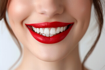 Fototapeta premium Close up of a Womans Mouth With Red Lipstick
