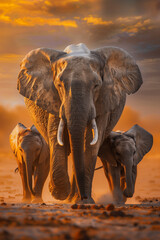 Herd of Elephants Walking Across Dirt Field