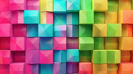 A colorful background with squares of different vivid trendy colors. Colorful glossy and matte, geometric background wallpaper