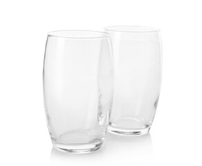 Crystal clear glasses on white background