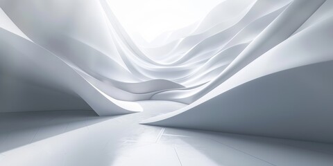 Abstract light background with smooth, flowing white curves and clean lines
