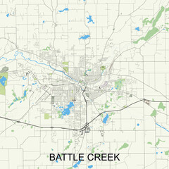 Battle Creek, Michigan, United States map poster art