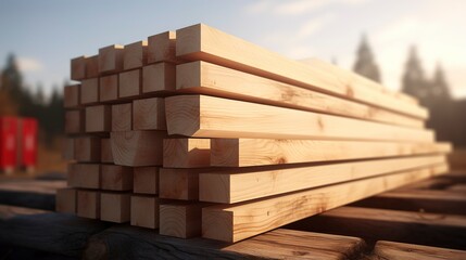 A photo of a stack of wooden planks on a building site