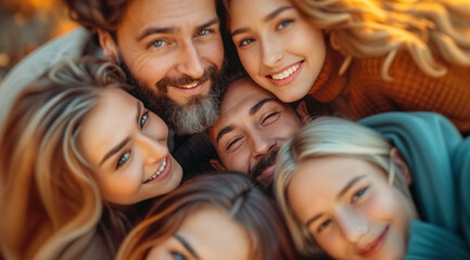 Fototapeta premium Diverse Group of Student Friends in Joyful Selfie: Travel and University