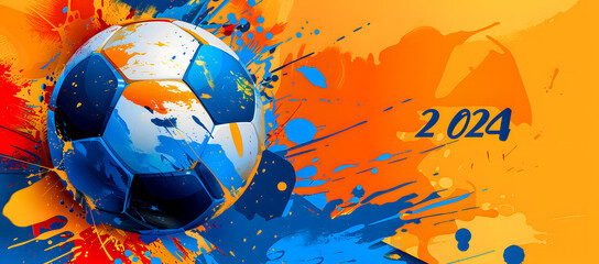 Fototapeta premium Vibrant Celebration of Euro 2024 Dynamic Artistic Representation of Football Energy and Spirit for the European Championship EM 2024 Wallpaper Digital Art Poster Brainstorming Map Magazine Background