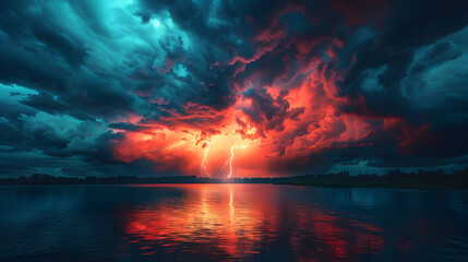 Lightning Bolt Striking Through a Dark Cloudy Sky