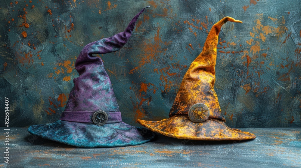 Wall mural wizard hats, magic caps, evil mage hats - sorcerer hats for halloween, party hats, holiday hats