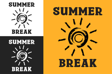 Summer break lettering badge poster design. Aesthetic illustration for matching friends school trip outdoorsy teacher logo shirt design print vector. 