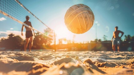 playing beach volleyball in summer