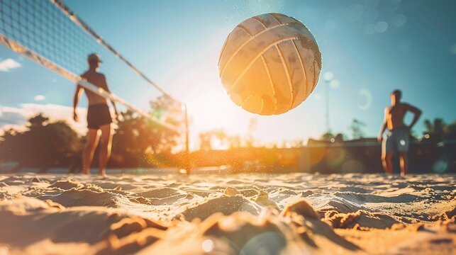 playing beach volleyball in summer