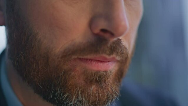 Closeup businessman eyes working office looking laptop monitor. Man pondering