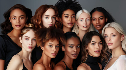 Obraz premium Different races people, multicultural group of young modern people, mixed group of multicultural people look camera, happy people, smile, smiling people