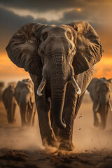 Herd of Elephants Walking Across Dirt Field