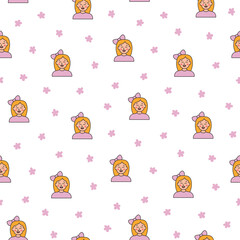 Kids different user profile. Seamless pattern. Pretty girl and boy. Young people. Vector drawing. Design ornaments.