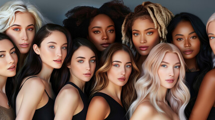 Obraz premium Different races people, multicultural group of young modern people, mixed group of multicultural people look camera, happy people, smile, smiling people