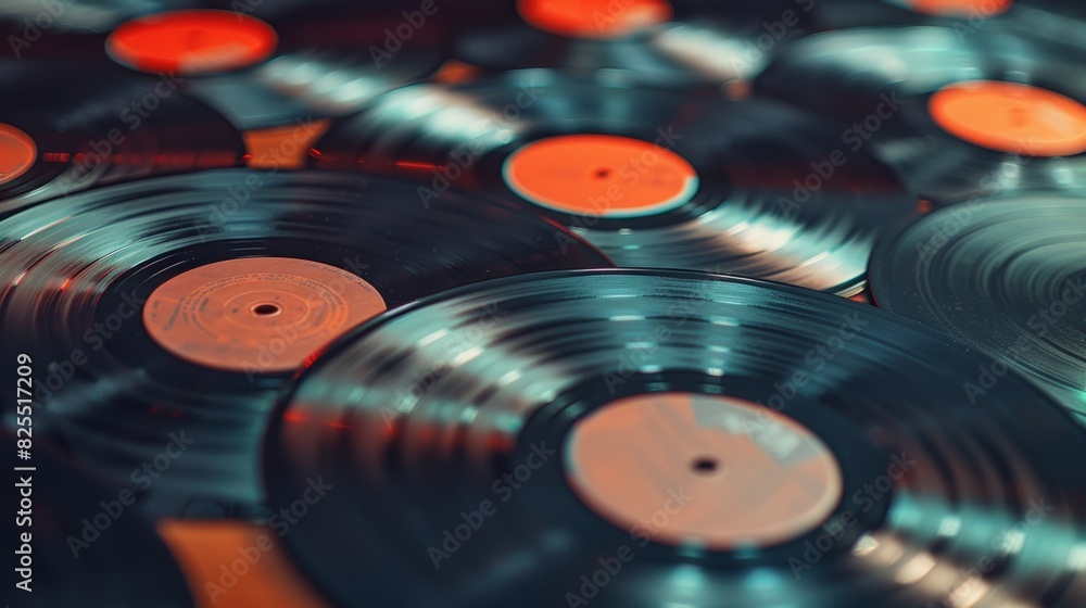 Poster a vintage record collection displayed on a shelf looking almost brand new after being cleaned by the