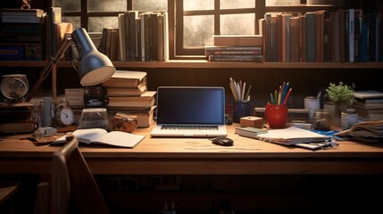 A photo of a students desk with educational supplies.