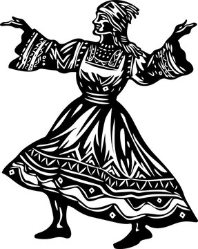 dancing woman black and white folk art clip art preview