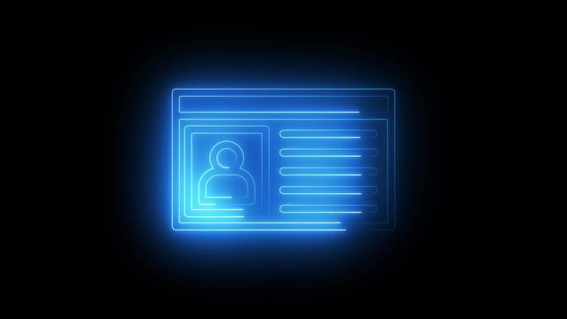 Glowing neon identity card icon animation. personal data files or id cards concept.