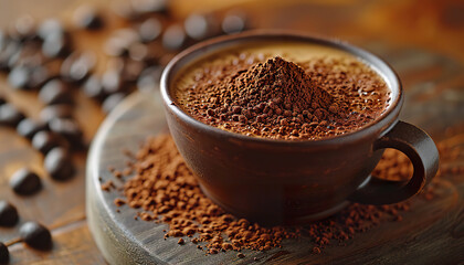 A cup of hot cocoa with chocolate powder. Generated by AI