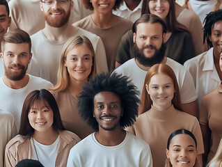 Obraz premium Different races people, multicultural group of young modern people, mixed group of multicultural people look camera, happy people, smile, smiling people