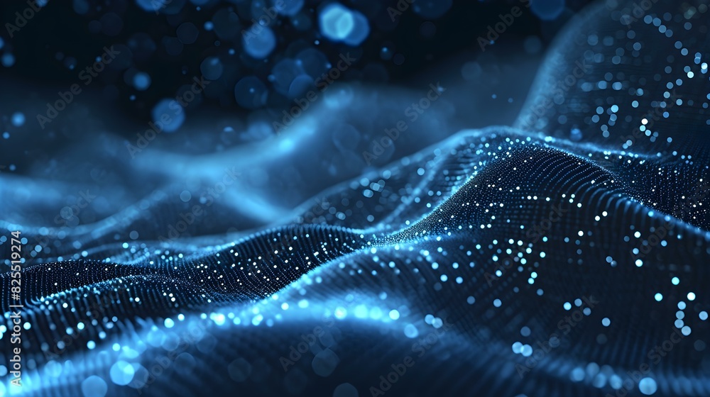Aufkleber blurred data science background in blue colors. abstract network of dots and lines
